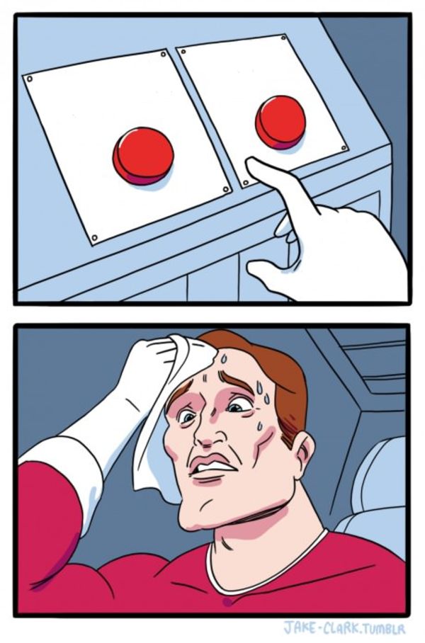 Two Buttons meme about Boody