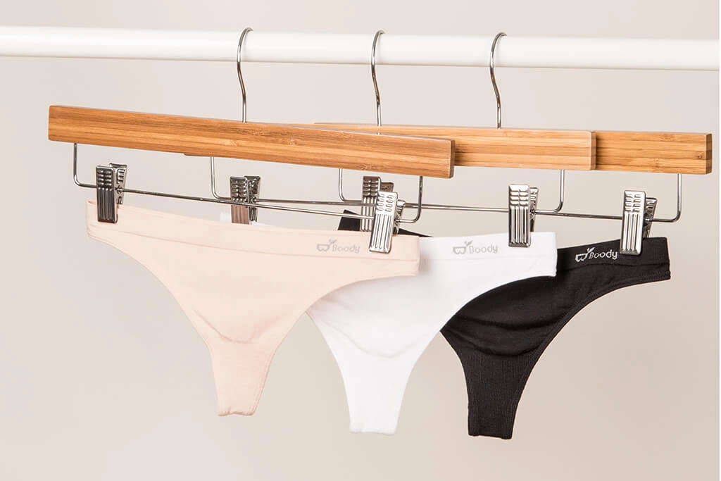 Bamboo g-string from Boody in Nude, White, and Black